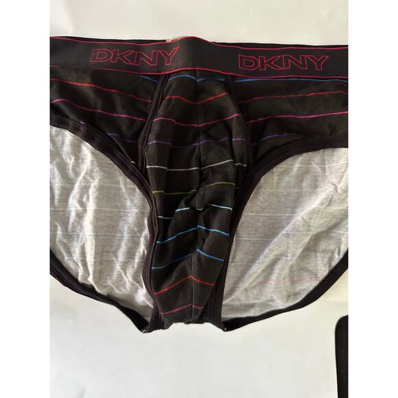 VTG DKNY rare men’s bikini briefs black with colored pinstripes XL - Picture 1 of 4